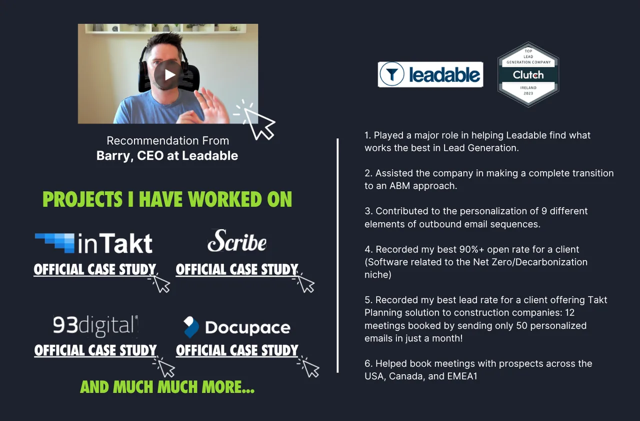 Leadable case study — projects including inTakt, Scribe, 93digital and Docupace, recommended by CEO Barry Moroney
